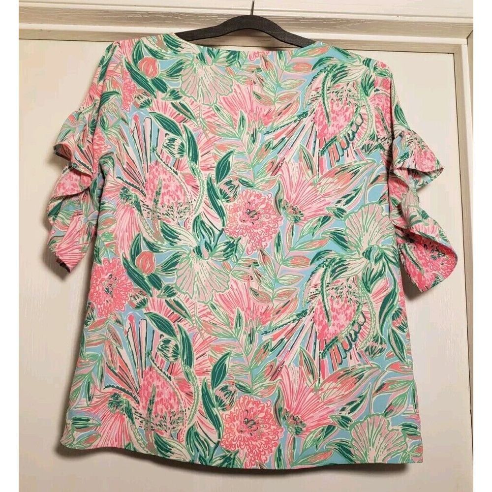 Women's Lilly Pulitzer Ruffle Sleeve Lined Beldon Floral Short Sleeve Top Small - Picture 3 of 5